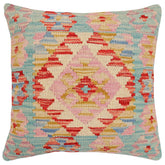 handmade Traditional Pillow Red Blue Hand-Woven SQUARE 100% WOOL  Hand woven turkish pillow  2 x 2